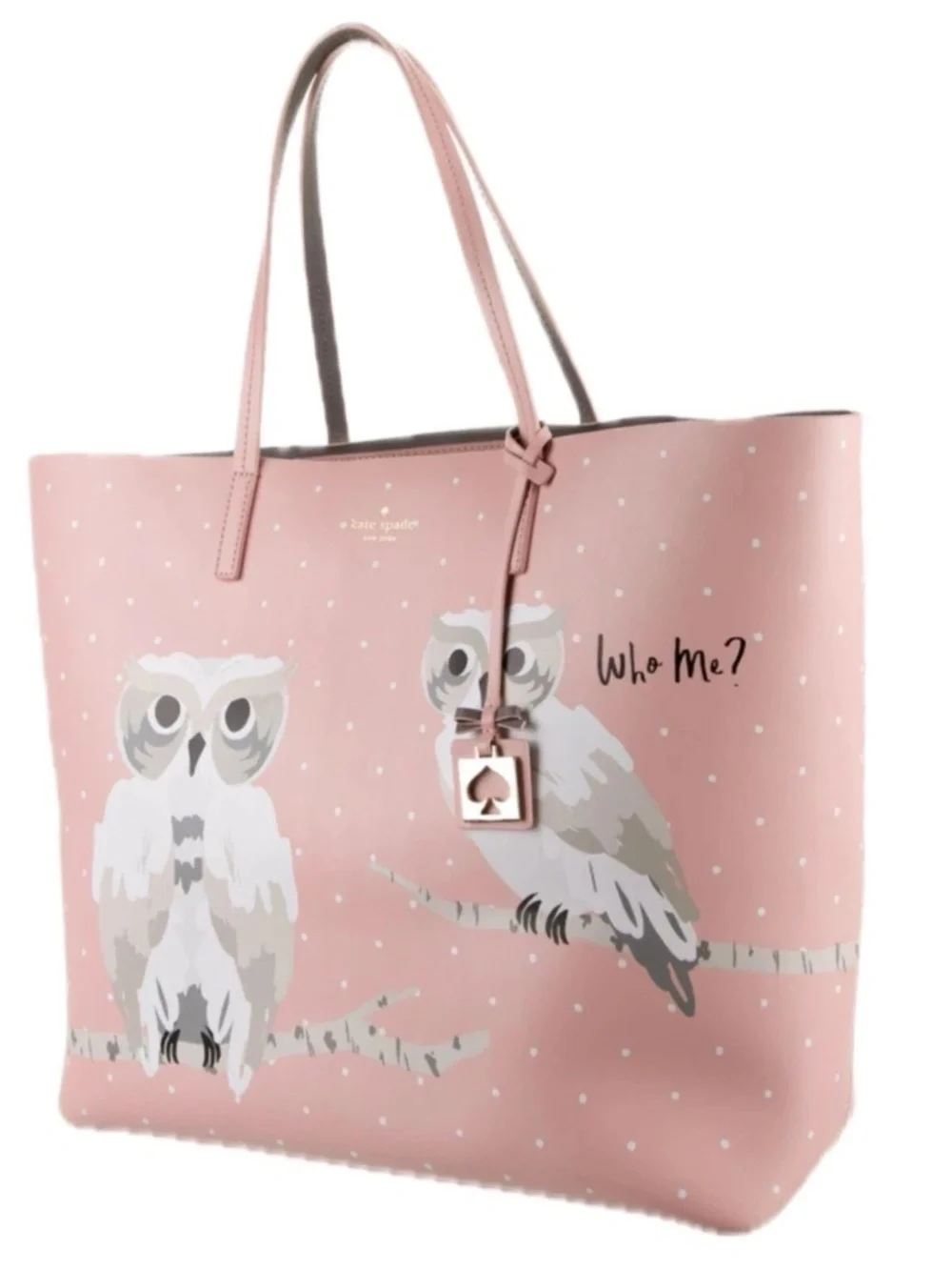 Retired Kate Spade New York “Who Me?” owl tote with Care Card.
